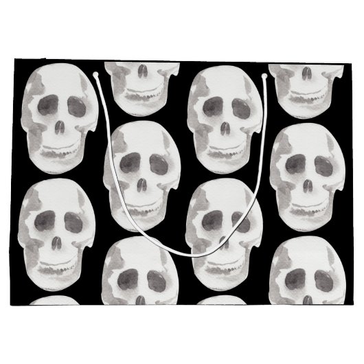 Scary Scull Black & White Pattern|Happy Halloween Groot Cadeauzakje (Achterkant)