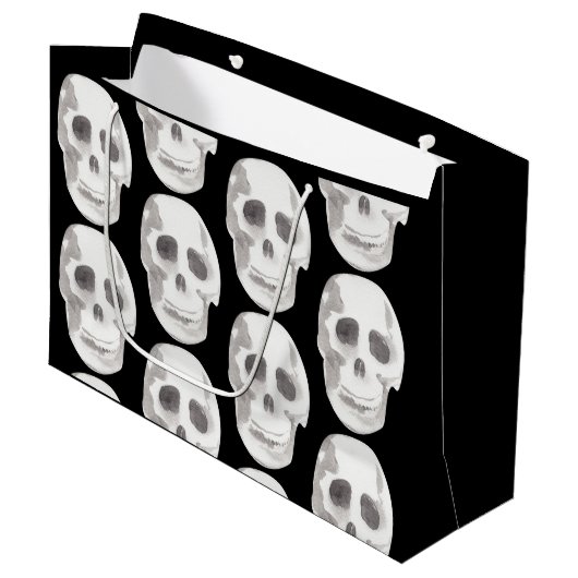 Scary Scull Black & White Pattern|Happy Halloween Groot Cadeauzakje (Voorkant Gekanteld)