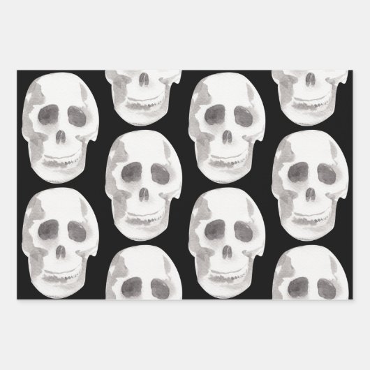 Scary Scull Black & White Pattern|Happy Halloween Inpakpapier Vel (Voorkant)