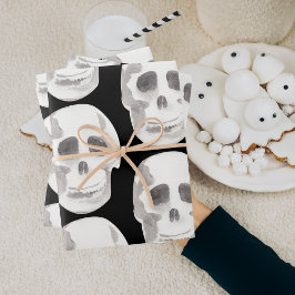 Scary Scull Black & White Pattern|Happy Halloween Inpakpapier Vel