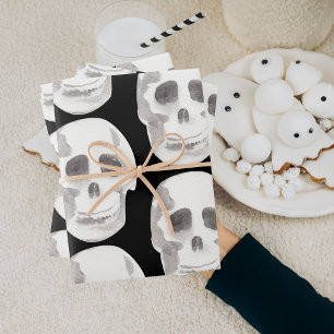 Scary Scull Black & White Pattern Happy Halloween Inpakpapier Vel