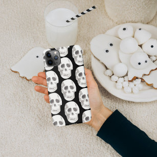 Scary Scull Black & White Pattern Happy Halloween iPhone 11Pro Max Hoesje