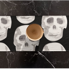 Scary Scull Black & White Pattern|Happy Halloween Korte Tafelloper