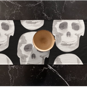Scary Scull Black & White Pattern Happy Halloween Korte Tafelloper