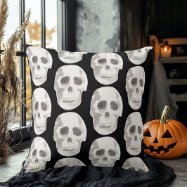 Scary Scull Black & White Pattern|Happy Halloween Kussen