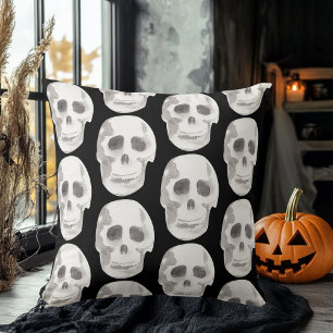 Scary Scull Black & White Pattern Happy Halloween Kussen
