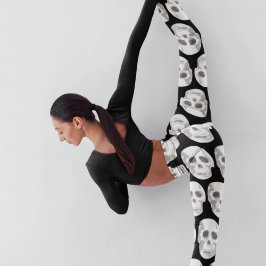 Scary Scull Black & White Pattern|Happy Halloween Leggings