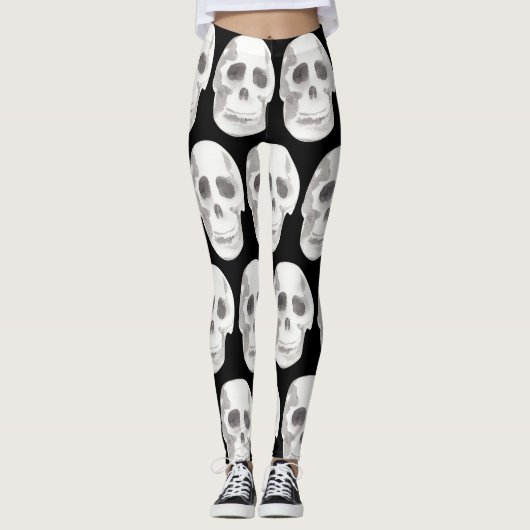 Scary Scull Black & White Pattern|Happy Halloween Leggings (Voorkant)