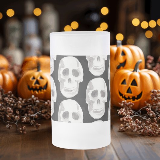 Scary Scull Black & White Pattern|Happy Halloween Matglas Bierpul
