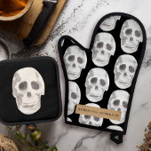 Scary Scull Black & White Pattern|Happy Halloween Ovenwant & Pannenlap Set