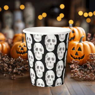 Scary Scull Black & White Pattern Happy Halloween Papieren Bekers