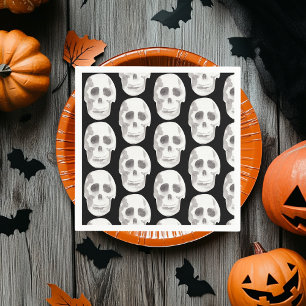 Scary Scull Black & White Pattern Happy Halloween Servet