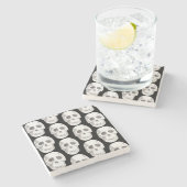 Scary Scull Black & White Pattern|Happy Halloween Stenen Onderzetter (Zijkant)