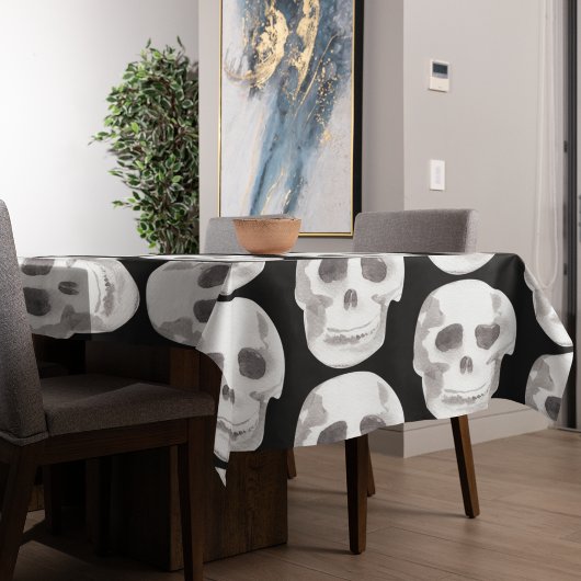 Scary Scull Black & White Pattern|Happy Halloween Tafelkleed