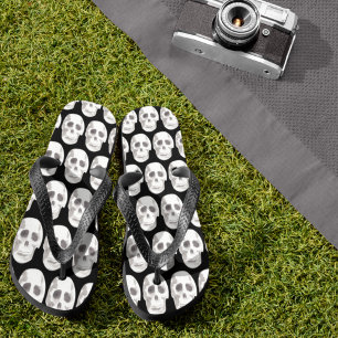 Scary Scull Black & White Pattern Happy Halloween Teenslippers