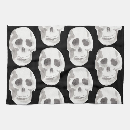 Scary Scull Black & White Pattern|Happy Halloween Theedoek (Horizontaal)
