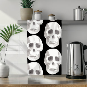 Scary Scull Black & White Pattern Happy Halloween Theedoek