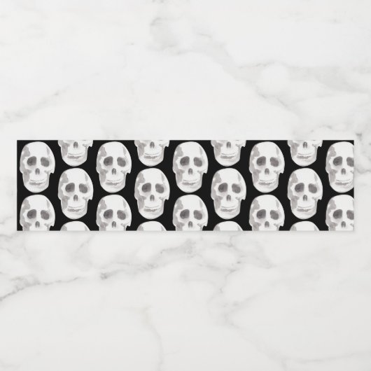 Scary Scull Black & White Pattern|Happy Halloween Waterfles Etiket (Enkel label)