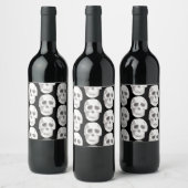 Scary Scull Black & White Pattern|Happy Halloween Wijn Etiket (Flessen)