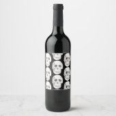 Scary Scull Black & White Pattern|Happy Halloween Wijn Etiket (Voorkant)