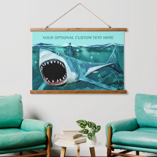 Scary Shark aangepaste tekst Hangend Wandkleed (Woonkamer)