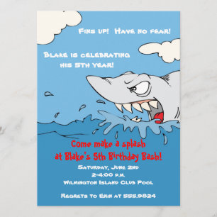 Scary Shark Birthday Pool Party Invite Kaart