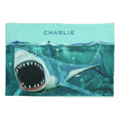 Scary Shark custom name pillowcases Kussensloop (Achterkant)