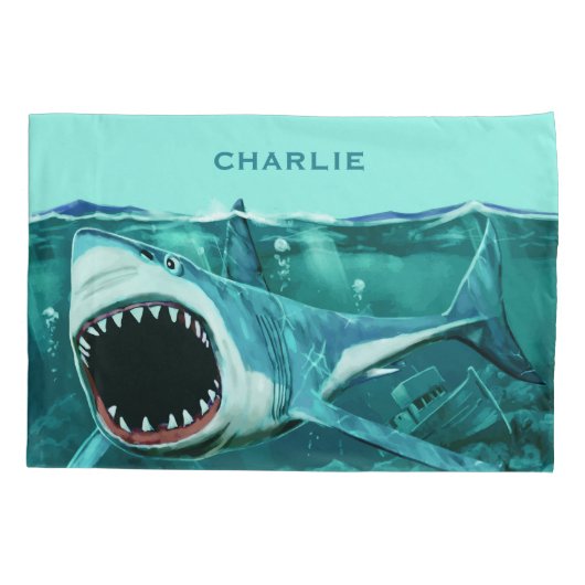 Scary Shark custom name pillowcases Kussensloop (Achterkant)