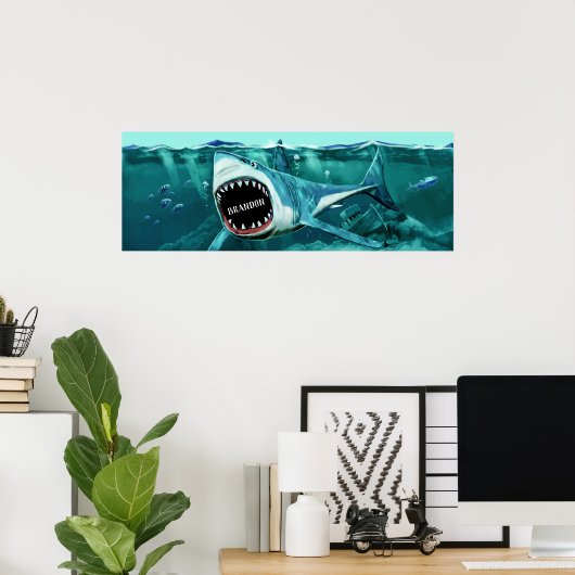 Scary Shark custom name poster (Thuiskantoor)