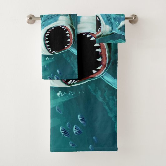 Scary Shark custom name towel set Bad Handdoek (Insitu)