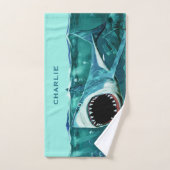 Scary Shark custom name towel set Bad Handdoek (Handdoek)