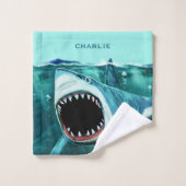 Scary Shark custom name towel set Bad Handdoek (Wasdoekje)