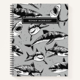Scary Shark Pattern Name Black Kinder Notitieboek