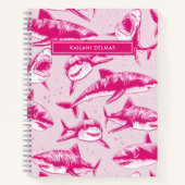 Scary Shark Pattern Name Pink Kinder Notitieboek (Voorkant)