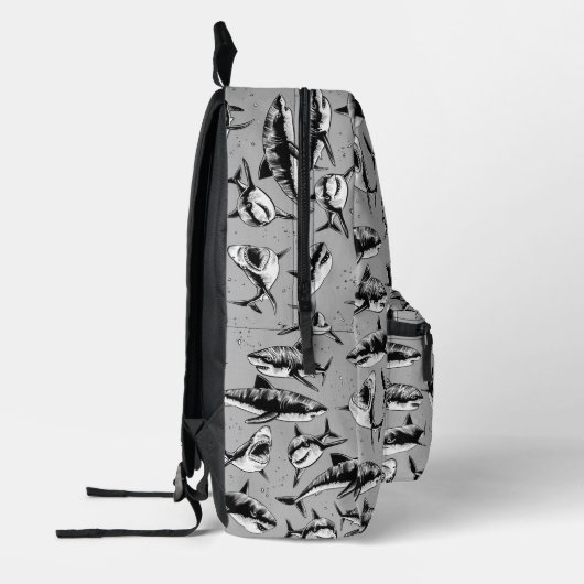 Scary Shark Pattern Zwart Monogram Bedrukte Rugzak (Links)