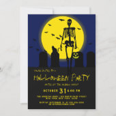 Scary Skeleton Cat Bats Graveyard Scene Halloween Kaart (Voorkant)