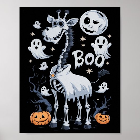 Scary Skeleton Giraffe voor Ghosts Halloween Poster (Voorkant)