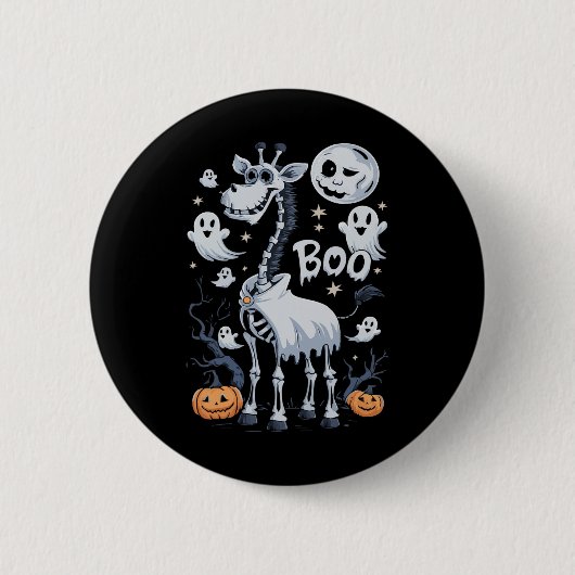 Scary Skeleton Giraffe voor Ghosts Halloween Ronde Button 5,7 Cm (Voorkant)