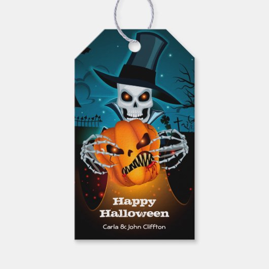 Scary Skeleton Halloween Favor Cadeaulabel (Voorkant)