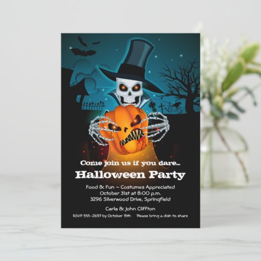 Scary Skeleton Halloween Kaart (Staand voorkant)