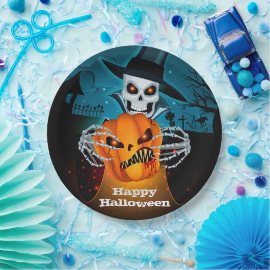 Scary Skeleton Halloween Papieren Bordje (Feest)