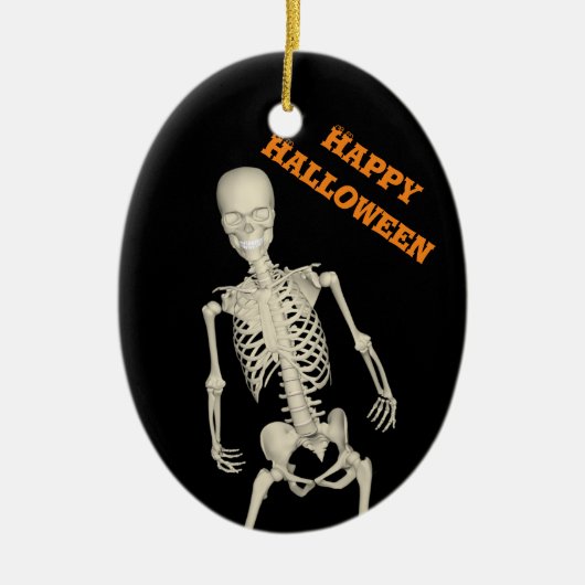 Scary Skeleton Happy Halloween Tree Ornament (Voorkant)