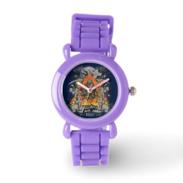 Scary Skeleton in Night Halloween Horloge