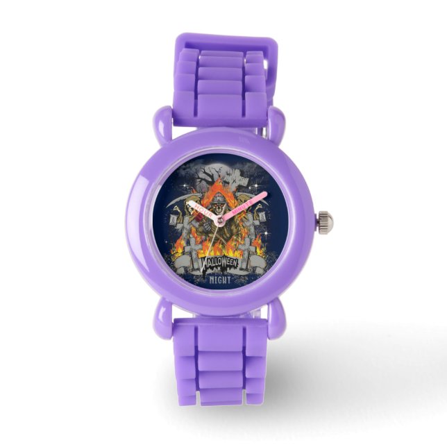 Scary Skeleton in Night Halloween Horloge (Voorkant)