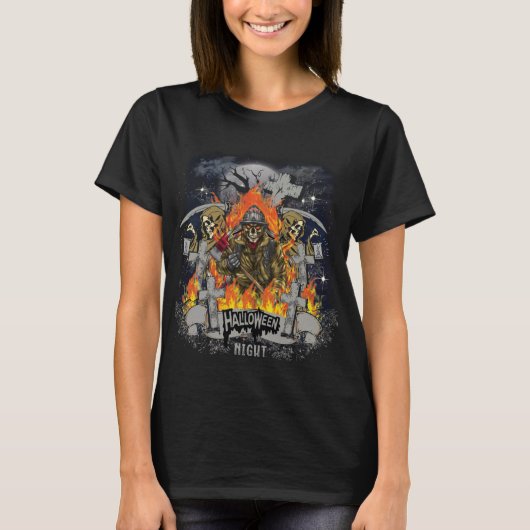 Scary Skeleton in Night Halloween T-shirt (Voorkant)