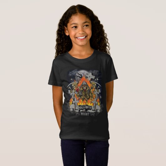 Scary Skeleton in Night Halloween T-shirt (Voorkant volledig)