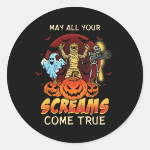Scary Skeleton Monsters Ghost Funny Lazy Creepy Ha Ronde Sticker