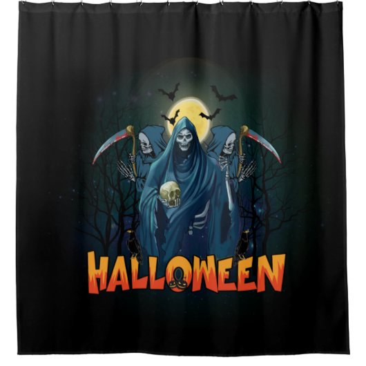 Scary Skeleton Night Halloween, Mijn Halloween Moo Douchegordijn (Voorkant)