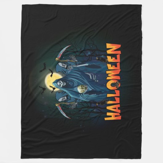 Scary Skeleton Night Halloween, Mijn Halloween Moo Fleece Deken (Voorkant)