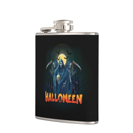 Scary Skeleton Night Halloween, Mijn Halloween Moo Heupfles (Links)
